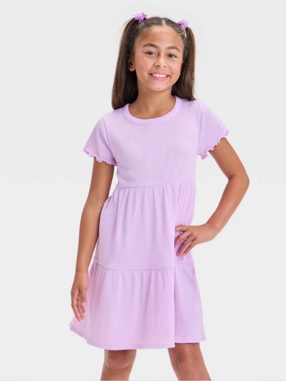 Cat & Jack Girls' Short Sleeve Tiered Ribbed Dress Size S